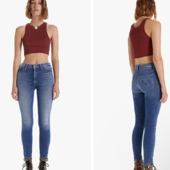 Mother Denim The Looker Ankle Fray Jeans in medium blue Mid Rise Skinny - Picture 5 of 12